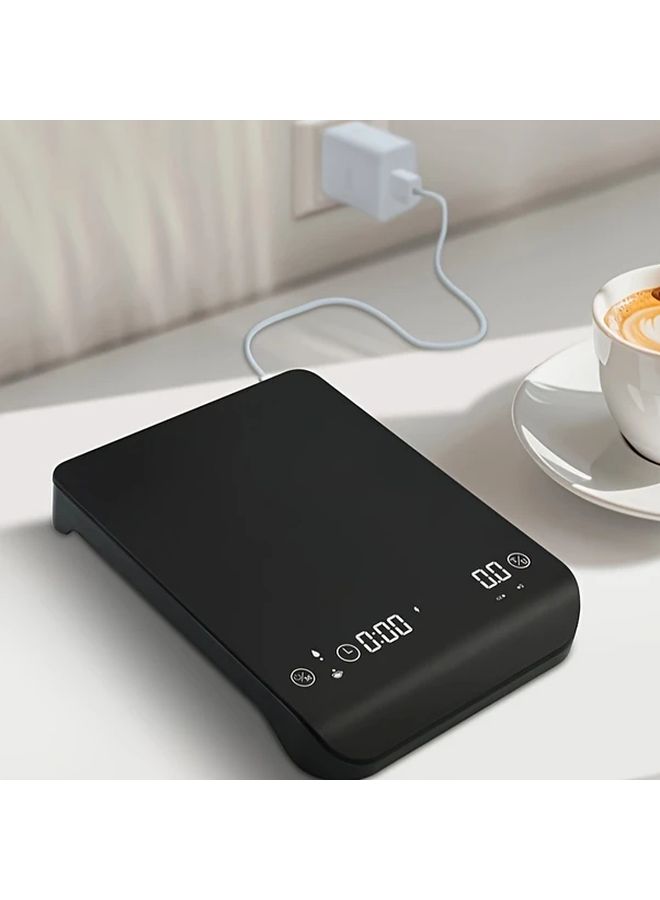 1pc High Precision Rechargeable Coffee Scale 3kg 0.1g Accuracy USB Fast Charging Kitchen Scale with Timer Lithium Polymer Battery Black - Image 4