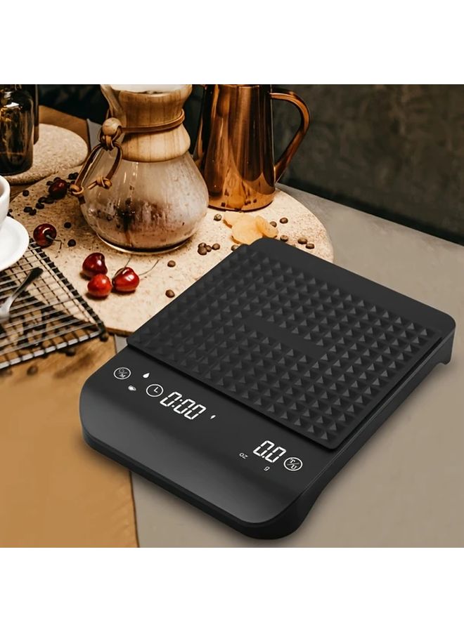 1pc High Precision Rechargeable Coffee Scale 3kg 0.1g Accuracy USB Fast Charging Kitchen Scale with Timer Lithium Polymer Battery Black - Image 1