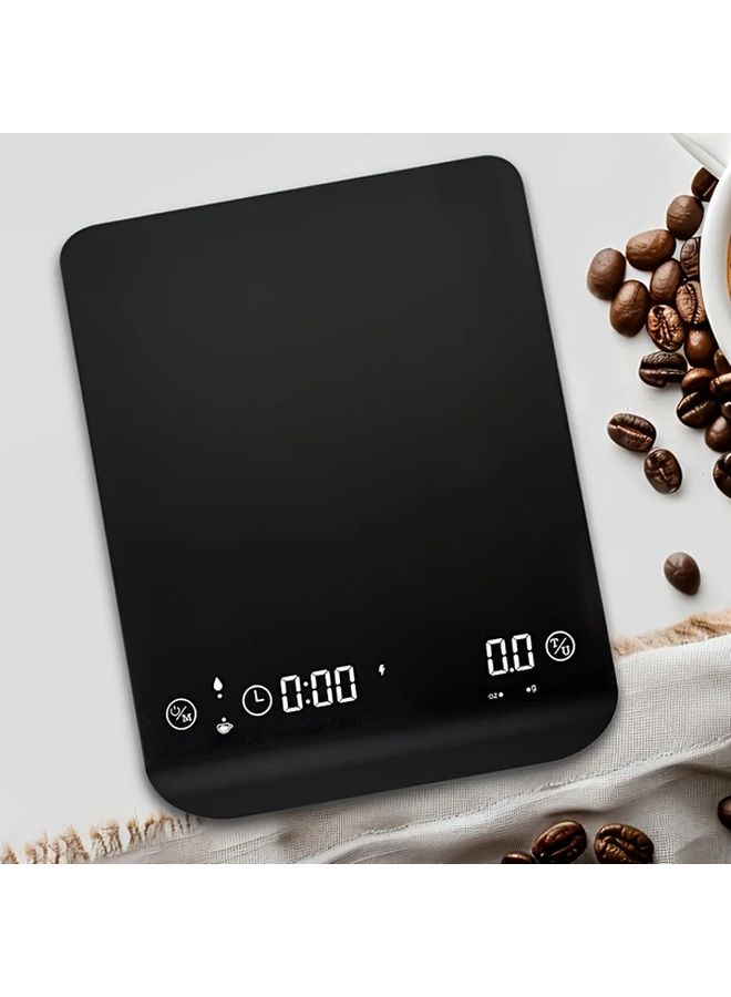 1pc High Precision Rechargeable Coffee Scale 3kg 0.1g Accuracy USB Fast Charging Kitchen Scale with Timer Lithium Polymer Battery Black - Image 3