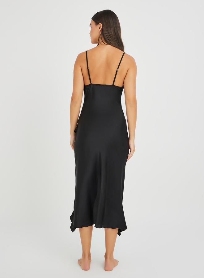 Styli Styli Cowl Neck Ruffle Detail Satin Slip Dress  - Image 4