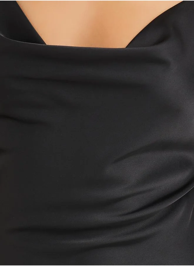 Styli Styli Cowl Neck Ruffle Detail Satin Slip Dress