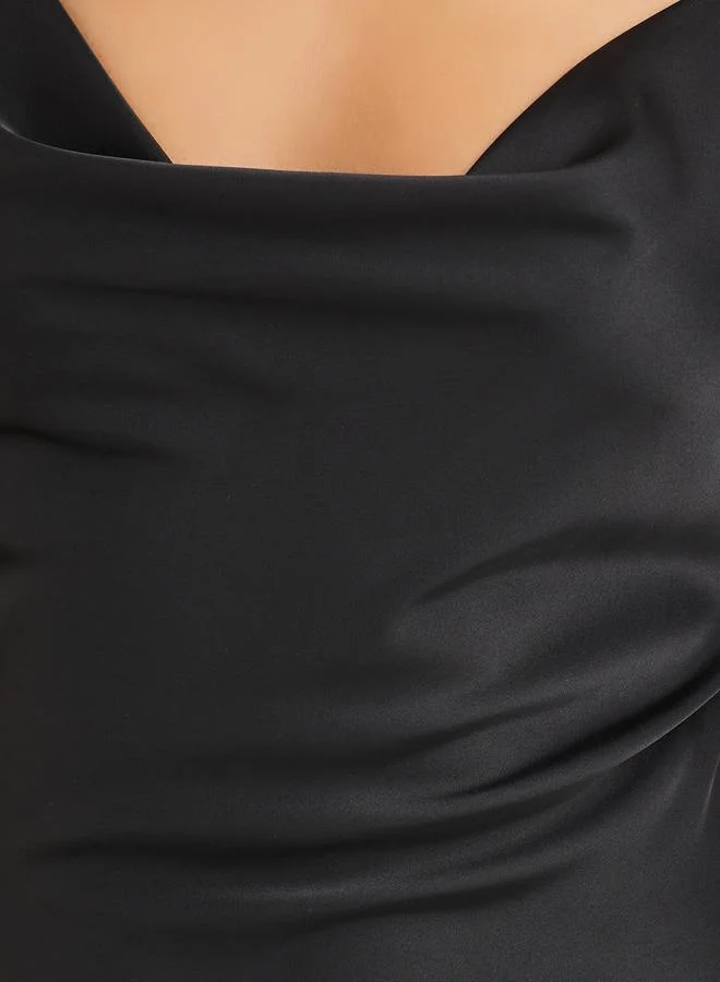 Styli Styli Cowl Neck Ruffle Detail Satin Slip Dress