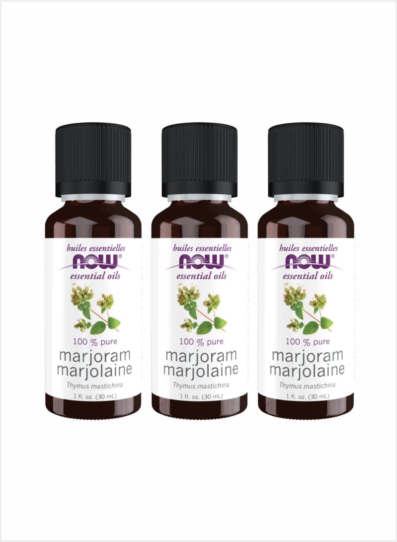 NOW 100% Pure Marjoram Essential Oil - Calming Herbaceous Aroma, 30ml (Pack of 3)