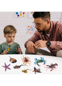 Sienon Ocean Sea Animals Toys Figures, 10Pcs Large Plastic Sea Creature Toys Ocean Animals Figurines Sea Horse Starfish Crab Lobster Octopus Devilfish Rays Under The Sea Life Figures Cake Toppers Decoration  - Image 5