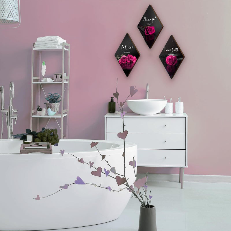 ZINYAZHE 3 Pcs Pink Wall Decor Pink Rose Bathroom Decor Farmhouse Bedroom decor Inspirational Wood Office Wall Art with Accept Let Go Have Faith Sign for Girl Women Living Room Bedroom(12x7 Inch) - Image 4