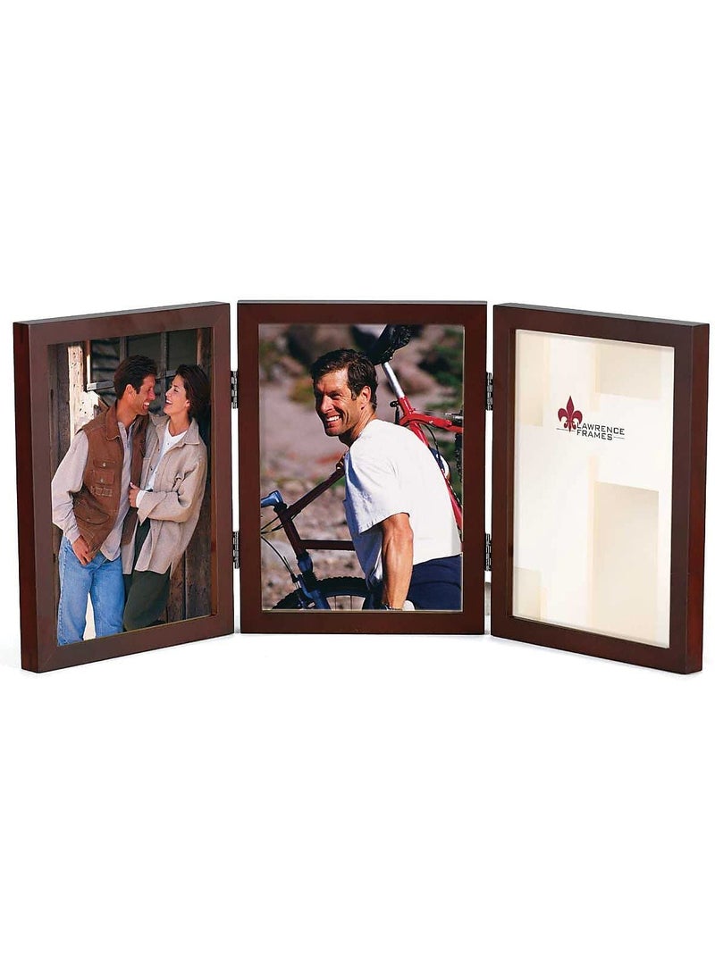 Lawrence Frames Lawrence Frames Hinged Triple Walnut Wood Picture Frame  Gallery Collection  4 by 6-Inch 