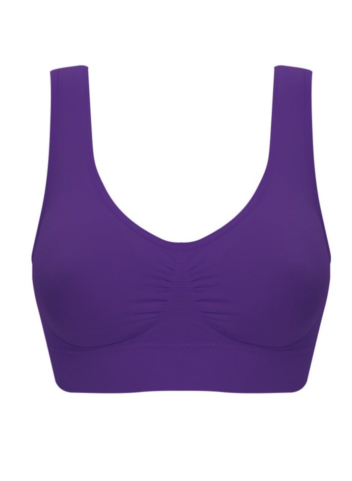 AROAQ Women Sports Bra, Fitness Sports Yoga Bra with Removable Padding,  Double-layer Seamless  Sports Bra without Rims, Comfortable Soft Bra for Workouts Running Yoga Trainings, (Size 4XL, Purple) - Image 1