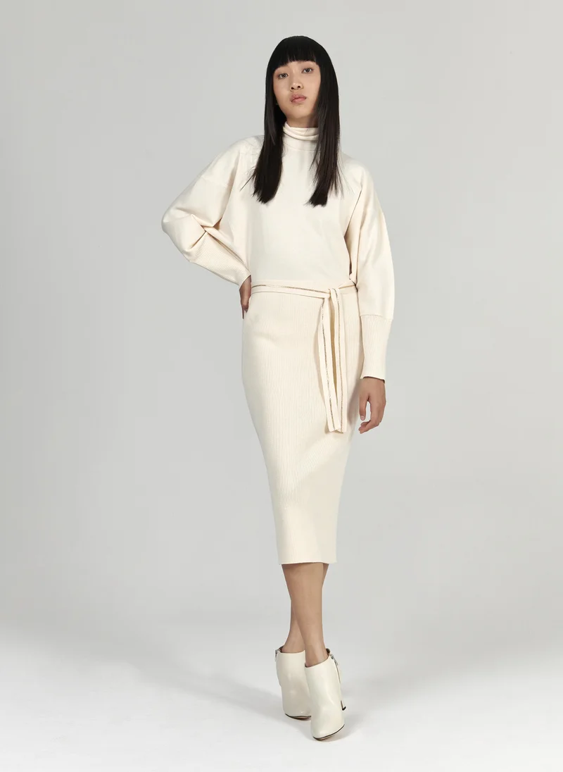 ليم فستان بياقة عالية مع حزام أنيق