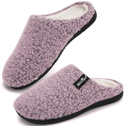 ERGOfoot Arch Support Orthopedic Slippers for Plantar Fasciitis, Sherpa Fleece Clog Style -Machine Washable Non-Slip Indoor Outdoor House Slippers for Women& Men/Pink Purple Marl W9 - Image 1