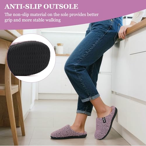ERGOfoot Arch Support Orthopedic Slippers for Plantar Fasciitis, Sherpa Fleece Clog Style -Machine Washable Non-Slip Indoor Outdoor House Slippers for Women& Men/Pink Purple Marl W9 - Image 2