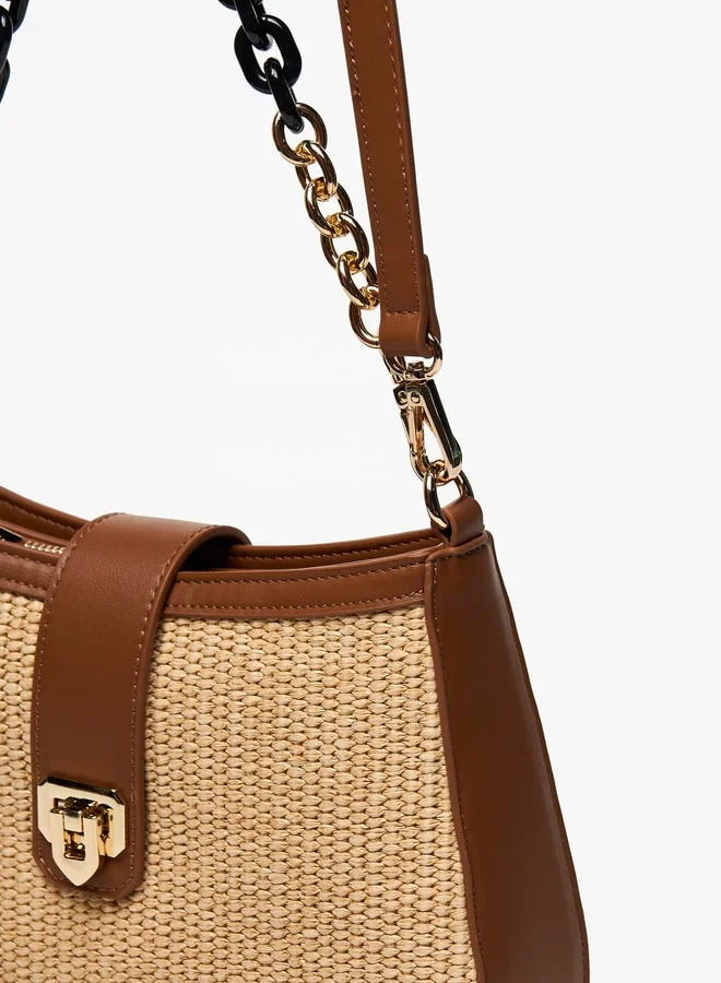 Flora Bella By Shoexpress Textured Shoulder Bag with Chain Strap and Zip Closure
