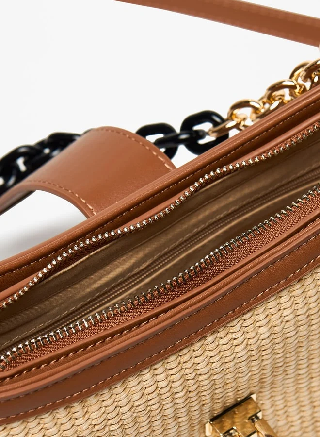 Flora Bella By Shoexpress Textured Shoulder Bag with Chain Strap and Zip Closure