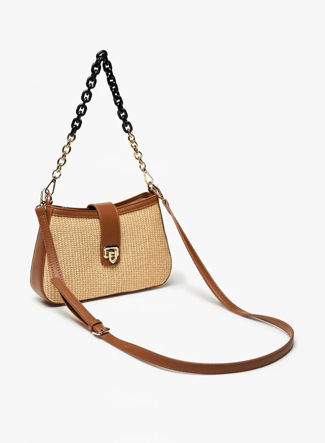 Flora Bella By Shoexpress Textured Shoulder Bag with Chain Strap and Zip Closure