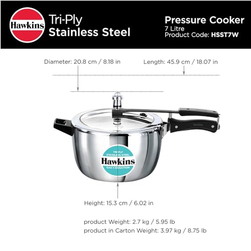 Hawkins 7 Litre Triply Stainless Steel Pressure Cooker,Wide Cooker, Inner Lid Cooker, Silver (HSST7W) - Image 4