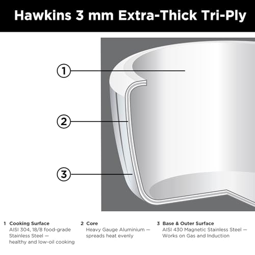Hawkins 7 Litre Triply Stainless Steel Pressure Cooker,Wide Cooker, Inner Lid Cooker, Silver (HSST7W) - Image 3