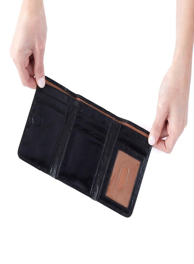 HOBO Jill Leather Trifold Wallet with Credit Card Holder, Exterior Zip Pocket, Cash Slot, and Minimalist Design, Black - Image 2