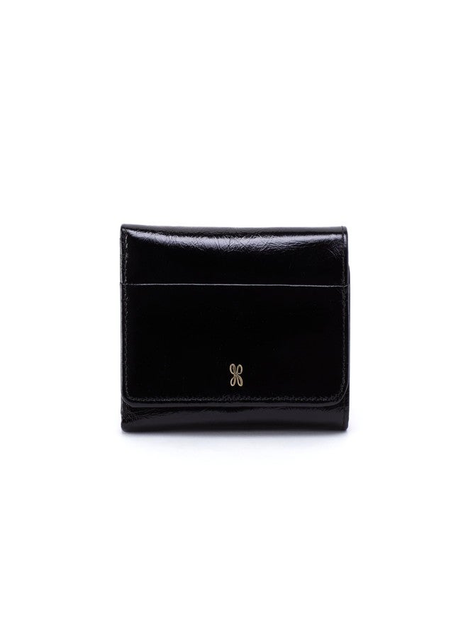 HOBO Jill Leather Trifold Wallet with Credit Card Holder, Exterior Zip Pocket, Cash Slot, and Minimalist Design, Black - Image 1