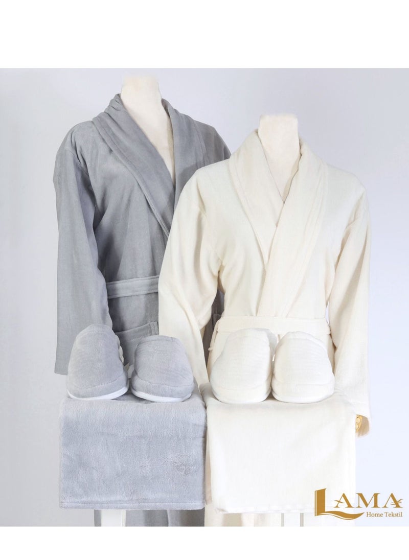 LAMA Home Tekstil - Set Bath Robe Grey and Creamy Double - Image 1