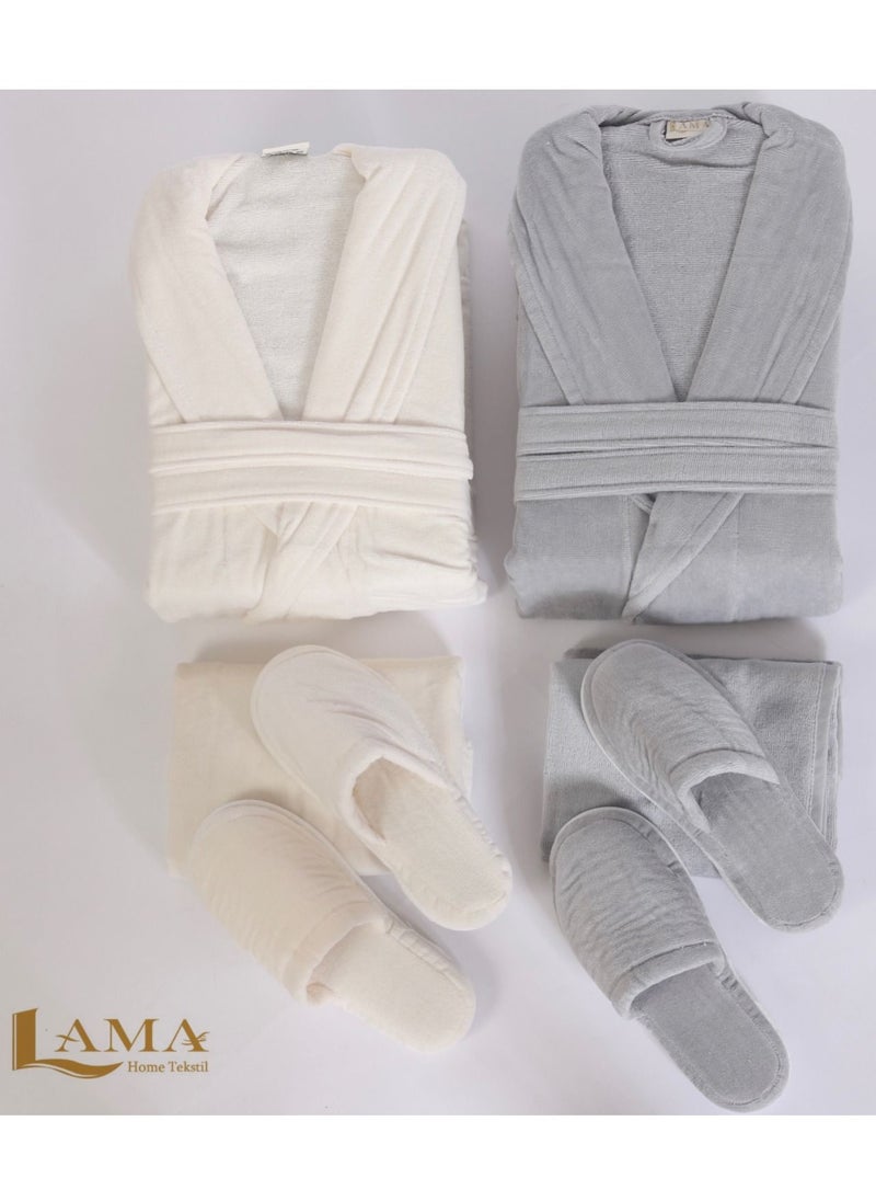 LAMA Home Tekstil - Set Bath Robe Grey and Creamy Double - Image 1