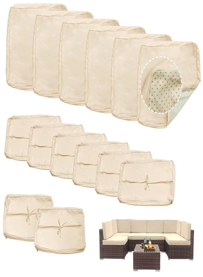 Bextile 14 Piece Outdoor Patio Cushion Covers Replacement, Outdoor Cushion Slipcovers, Water-Resistant Patio Furniture Cushion Covers with Zipper… (Beige) - Image 1