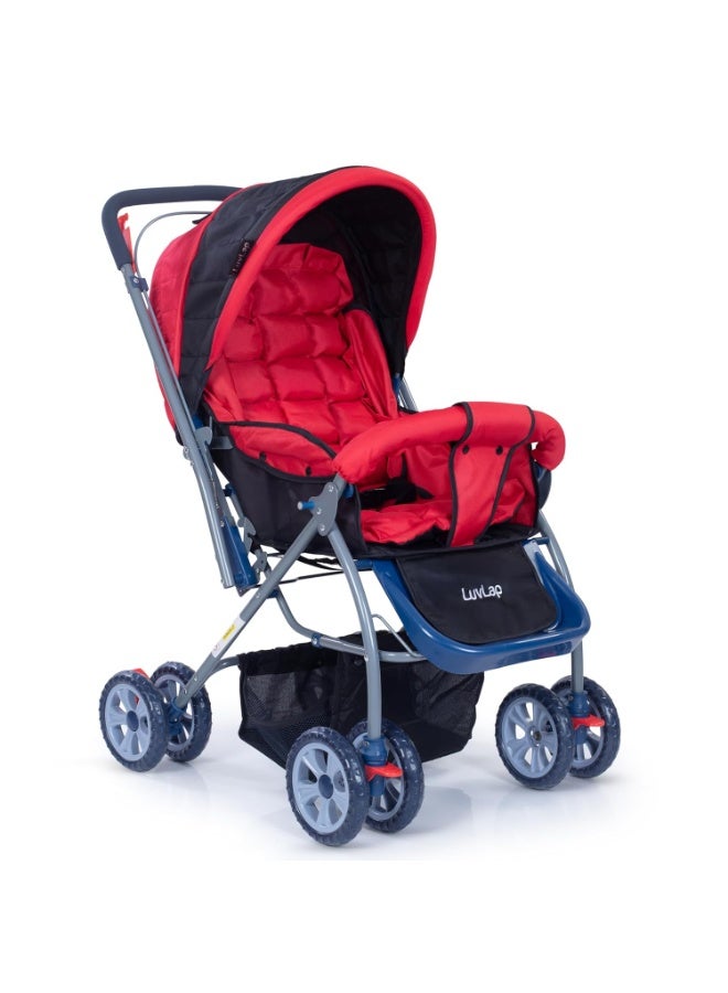 LuvLap Starshine Baby Stroller/Pram for 0 to 3 Years, New Born/Toddler/Kid, Lightweight, Adjustable backrest, 360° Swivel Wheel, Large Storage Basket, Reversible Handlebar (Red) - Image 1