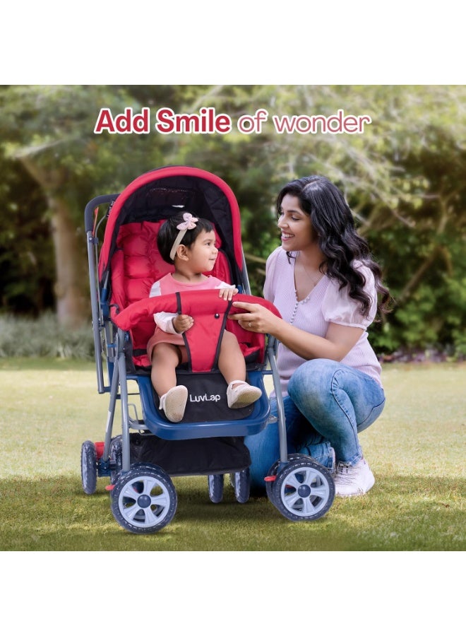 LuvLap Starshine Baby Stroller/Pram for 0 to 3 Years, New Born/Toddler/Kid, Lightweight, Adjustable backrest, 360° Swivel Wheel, Large Storage Basket, Reversible Handlebar (Red) - Image 4