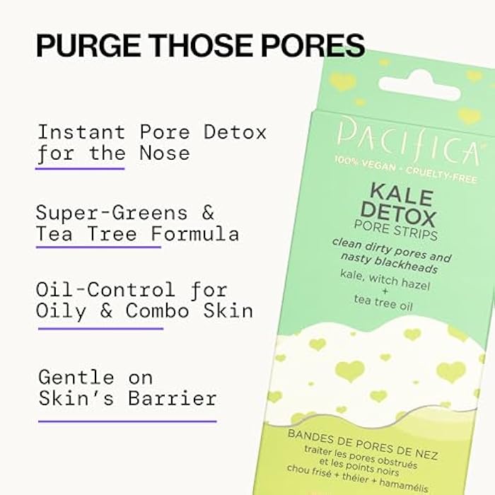 Pacifica - Blackhead Remover Strips Nose Strips - Kale Detox Skin Care - Deep Pore Cleansing Nose Strips w/Instant Pore Unclogging - Oil-Free, Non-Comedogenic Vegan, Clean Beauty Dermatologist Tested - Image 3