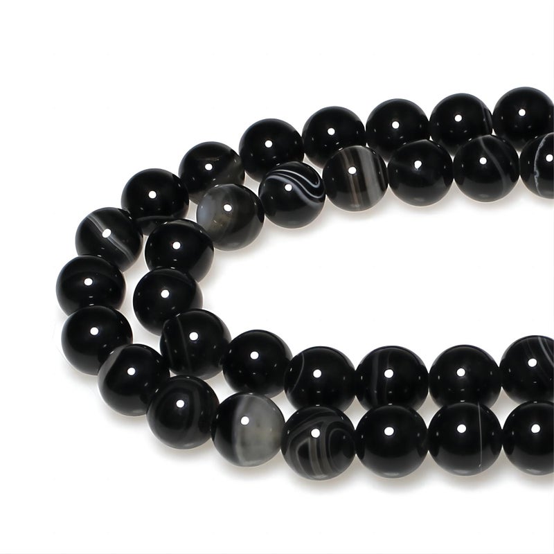 MJDCB Natural Black Striped Agate Round Loose Beads for Jewelry Making DIY Bracelet Necklace 4mm