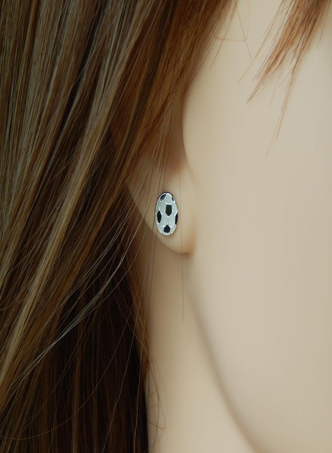 ICYROSE 925 Sterling Silver Round Soccer Ball Stud Earrings (Nickel Free) (Soccer Ball 9mm Flat) - Image 5