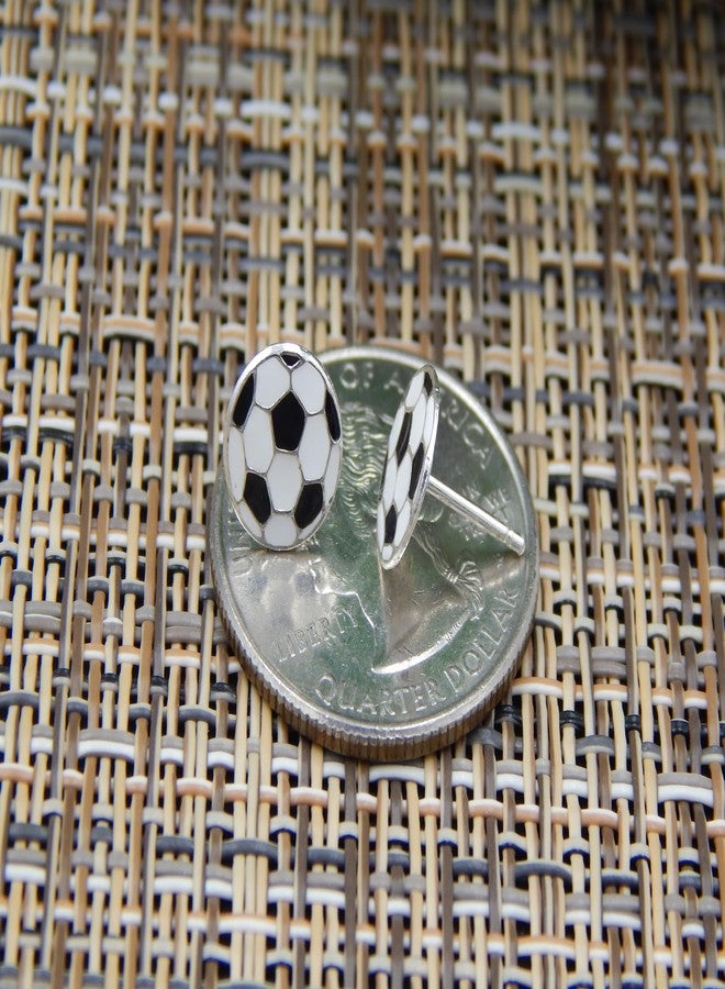 ICYROSE 925 Sterling Silver Round Soccer Ball Stud Earrings (Nickel Free) (Soccer Ball 9mm Flat) - Image 2