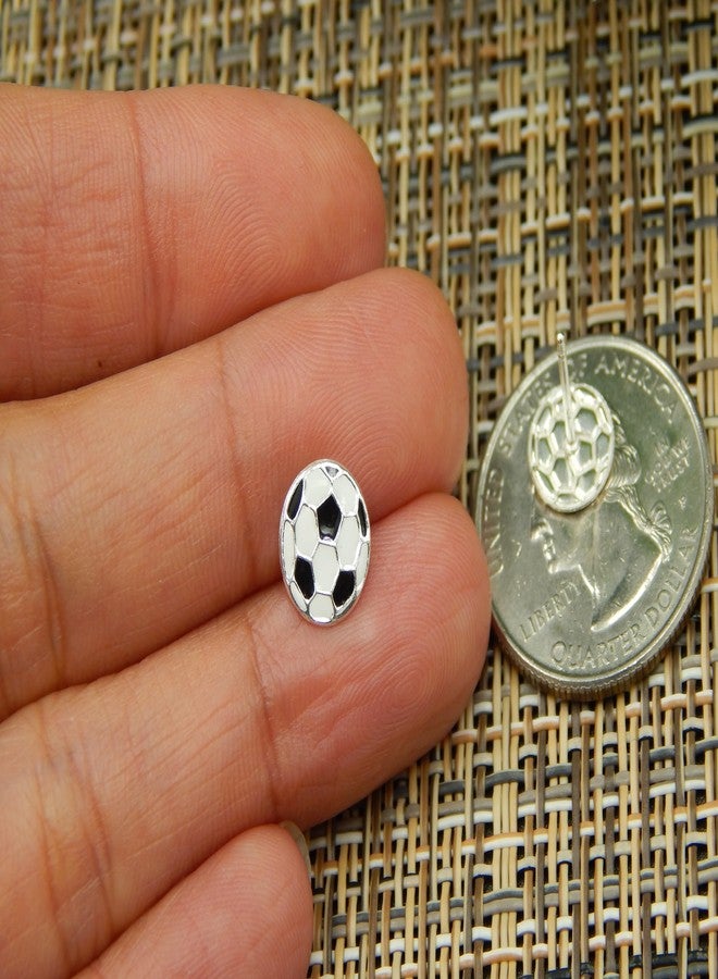ICYROSE 925 Sterling Silver Round Soccer Ball Stud Earrings (Nickel Free) (Soccer Ball 9mm Flat) - Image 4