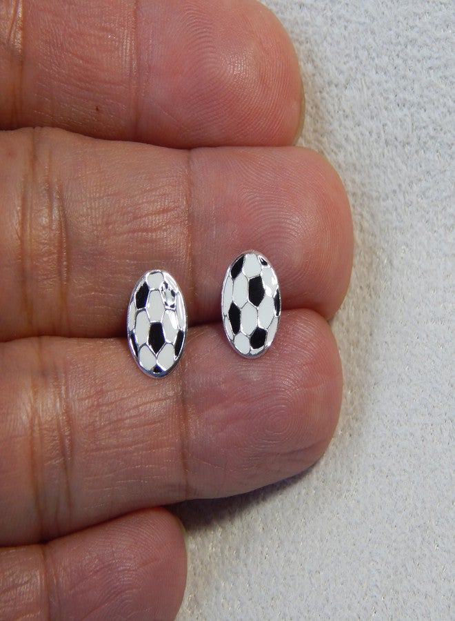 ICYROSE 925 Sterling Silver Round Soccer Ball Stud Earrings (Nickel Free) (Soccer Ball 9mm Flat) - Image 3