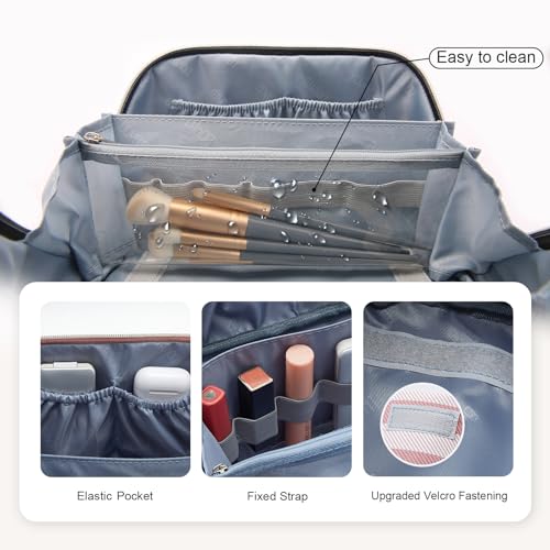 BOYATU Travel Makeup Bag for Women: Large Cosmetic Bag Set of 3 - PU Leather Make up Bag with Compartments - Compact Waterproof Toiletry Bag with Divider & Handle (B-1-Pink) - Image 4