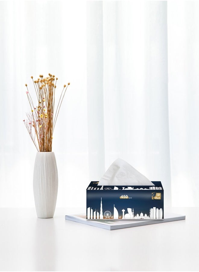 fashionhome - Pack of 5 Multipurpose Use Thick 5 Ply Fragrance Free and Dye Free Tissues 450 Sheets Per Packet Family Pack Facial Tissues Gentle on Skin Lint Free Soft and High Absorbency Paper Towels Ideal for Home Office Travel - Image 1
