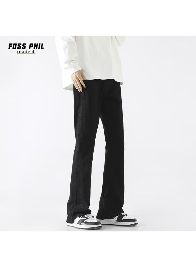 Foss Phil Men's Jeans, Summer High Street Vibe Thin Casual Slim Straight-leg Slimming Slightly Flared Trousers, G38 Black 2XL - Image 5