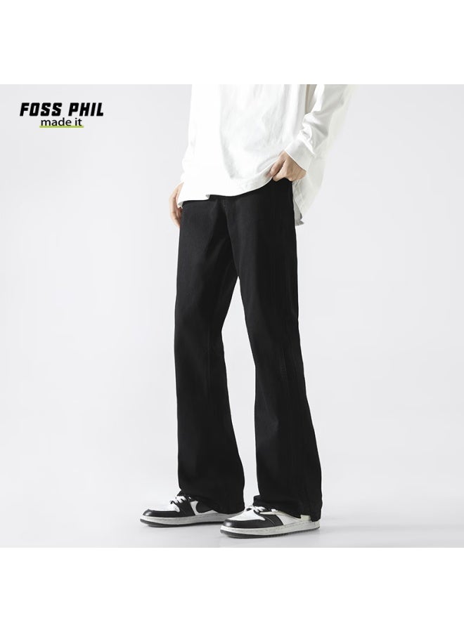Foss Phil Men's Jeans, Summer High Street Vibe Thin Casual Slim Straight-leg Slimming Slightly Flared Trousers, G38 Black 2XL - Image 1