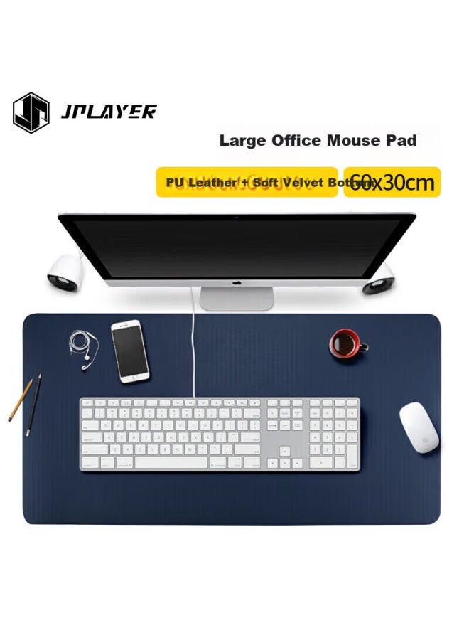 Jplayer Mouse Pad Extra Large Office Desk Pad Notebook Computer Pad Keyboard Pad Office Home Writing Desk Game Waterproof Pad Simple Leather Dirt Resistant Blue 60*30cm - Image 1