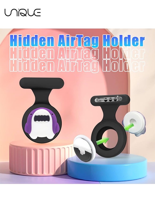 يونيك 2 + 4 قطع حامل Air Tag للأطفال ، مخفي Apple Air Tag Brooch المحمولة ، قلادة ، حزام ، معصمه GPS Tag إكسسوارات للأولاد (أسود ، أبيض)  - Image 2