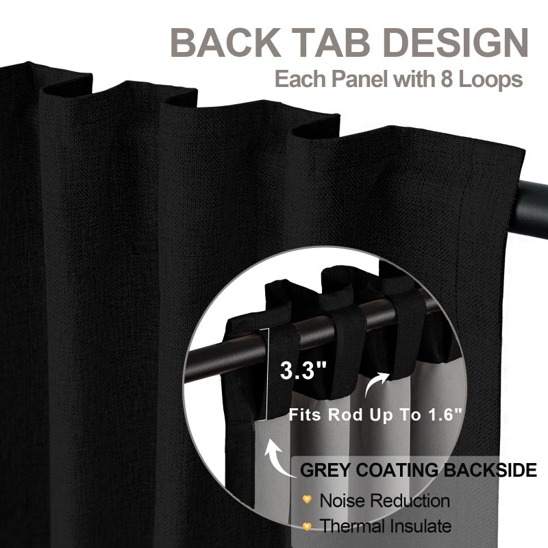 INOVADAY 100% Blackout Curtains 108 Inches Long 2 Panels Set Linen Blackout Curtains for Bedroom  Back Tab/Rod Pocket Room Darkening Curtains for Bedroom Nursery - Black  W50 X L108 - Image 3
