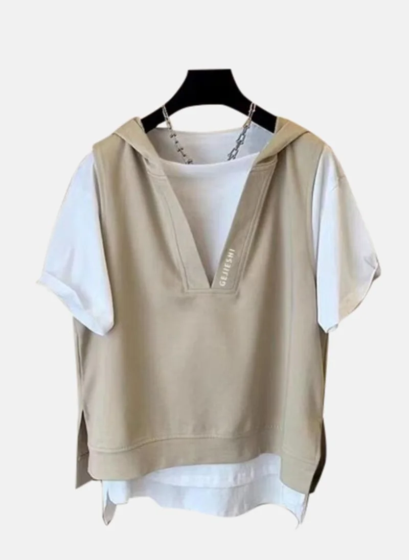 يونيكي Brown Solid Hood Tshirt