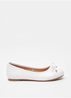 MISSY Girls Solid Slip-On Round Toe Ballerina Shoes with Bow Accent with Cushioning  - Image 1
