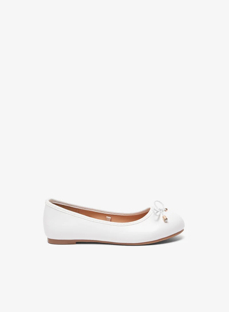 MISSY Girls Solid Slip-On Round Toe Ballerina Shoes with Bow Accent with Cushioning