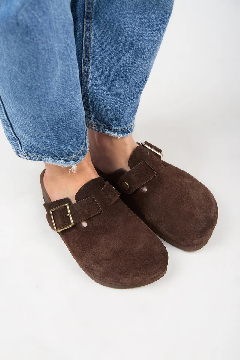 Manijero Manijero Zeta 2 Women's Genuine Leather Belted Buckle Clogs Dark Brown