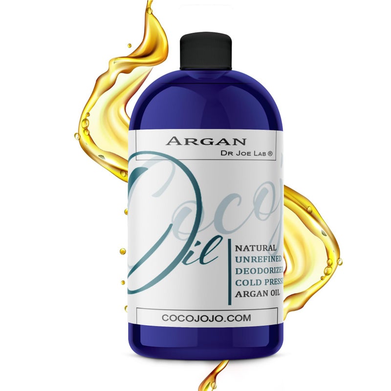 Dr Joe Lab Argan Nut Oil Deodorized 16 oz Pure Natural Moroccan Unrefined Unscented Cold Pressed Virgin for Hair Skin Body Nail Beard Marrakesh Oil Packaging May Vary