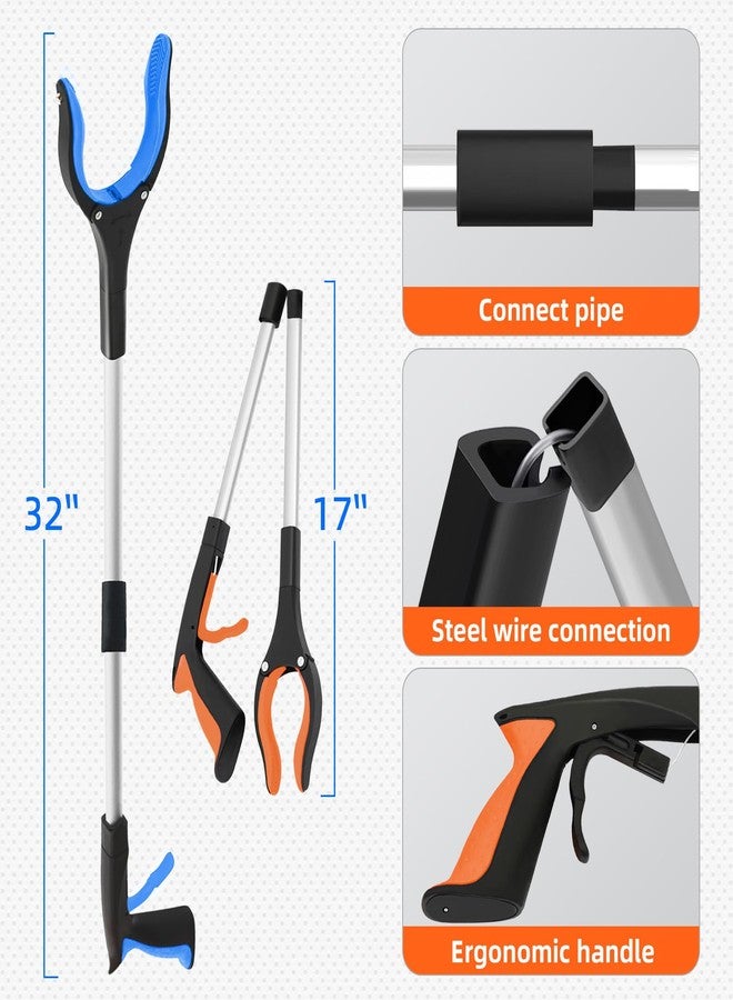 NOEAIKE 2-Pack 32"Grabber Reacher Tool,Foldable Reacher Grabber Pickup Tool with 360°Rotating Jaw & Magnetic Tip,GarbageTrash Picker Upper Grabber,Lightweight Grabbers for Seniors/Elderly(Orange/blue) - Image 5