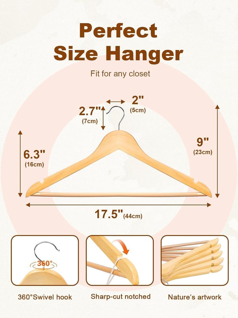 HOUSE DAY 6-Pack Nature Wooden Hanger Wooden Suit Hanger Non-Slip Cloth Hangers Wooden Clothes Hanger (Grade "C") - Image 2