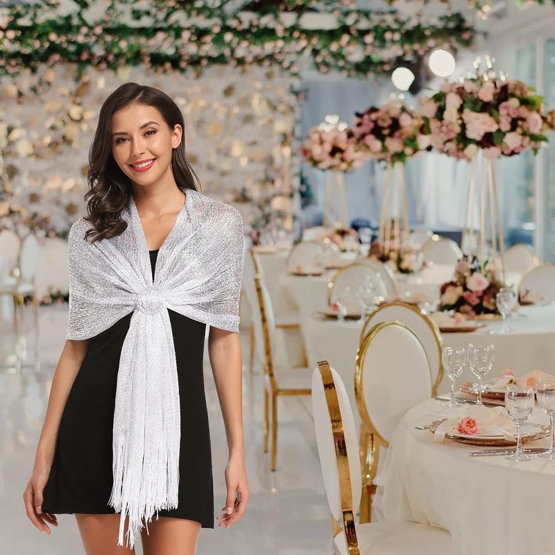 vimate Sparkling Metallic Shawls and Wraps for Evening Party/Wedding/Formal Dresses (With Free Buckle) - Image 5