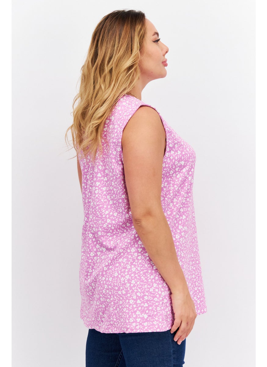 Jones New York - Women Crew Neck Sleeveless Floral Print Top, Pink Combo - Image 1