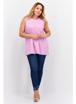 Jones New York Women Crew Neck Sleeveless Floral Print Top, Pink Combo  - Image 3