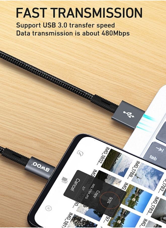 بوو 2.4A USB إلى Type-C سريع الشحن كابل نقل البيانات (1 متر) - أسود  - Image 4